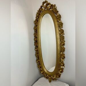 Vintage Syroco Oval Wall Mirror Gold Roses Plastic Frame MCM